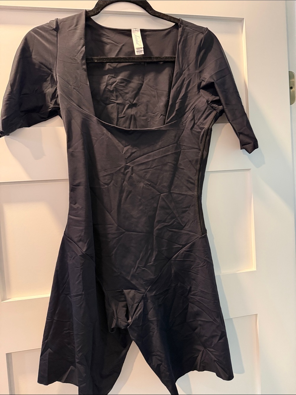 Black Short-Sleeve Shaping Bodysuit with Scoop Neck